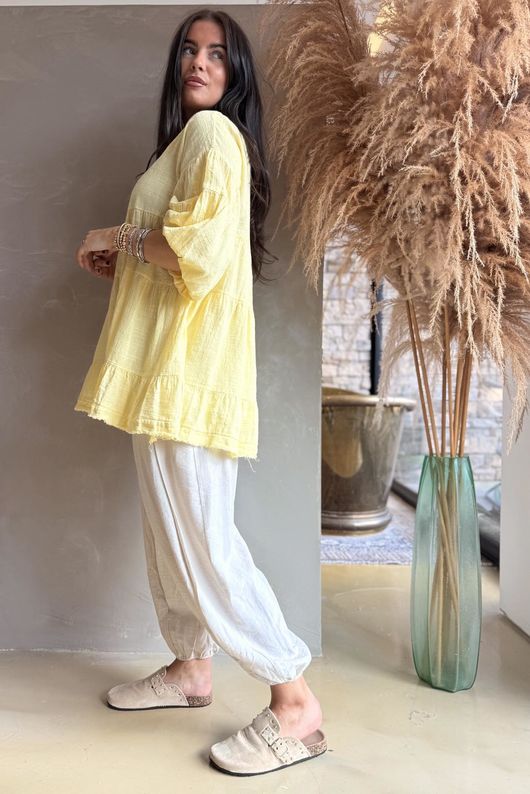 Driftwood Bell Sleeve Smock Top Lemon